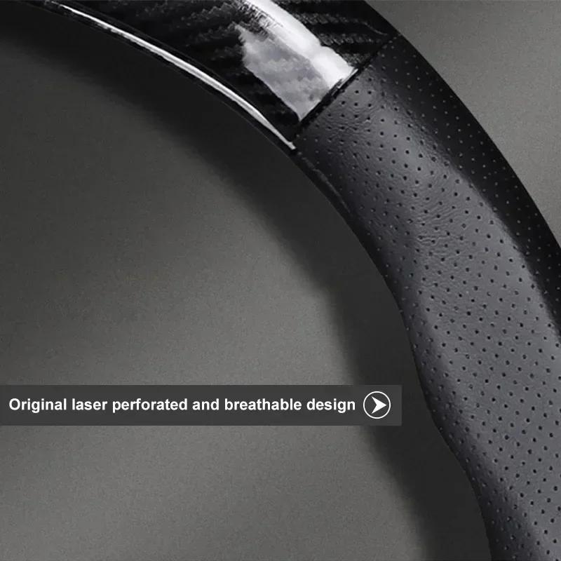 New B6 VW For Volkswagen Leather Fiber Car Steering Wheel Cover Emblem Carbon Protector Non-slip Wear-resistant For Volkswa