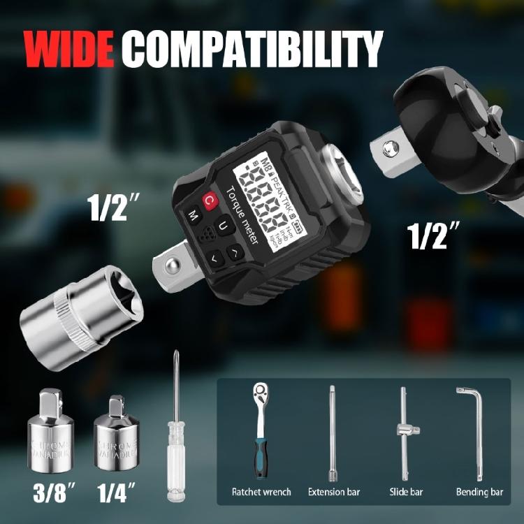 Digital Torque Meter for Ratchet Wrenches, 1/2Inch Drive, High Precisions, 2 Mode, 4 Unit, Data Storage, LED & Audios Prompt, Backlit
