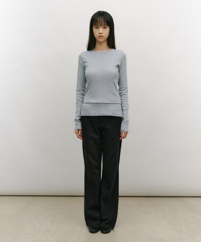 LOW TIDE Back Slit Long Sleeve T-Shirt [Sky Blue]