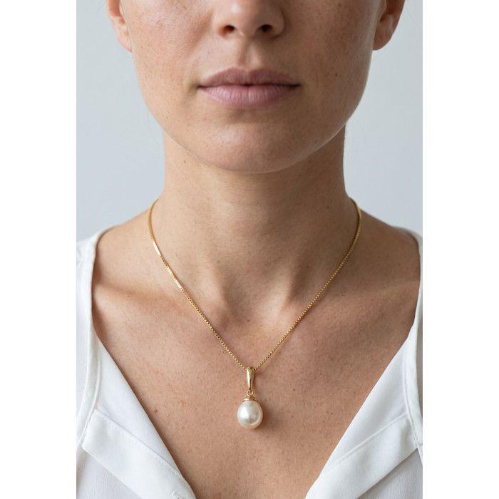 Pendentif - PEARLS & COLORS - Perle de culture poire 7-8 mm - Perle blanche - Or jaune 750/18 ct - Qualité AAA+