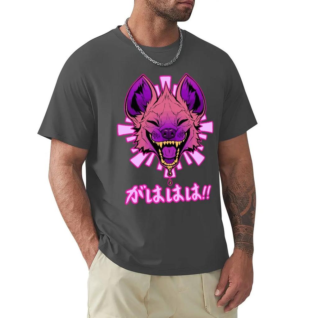 Kawaii Japanese Vaporwave Hyena GAHAHA Furry Wildlife Safari T Shirt Harajuku Short Sleeve T-shirt Cotton Graphics Tshirt Tops