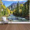 Mountain River Forest Tapestry Autumn Pine Yellow Aspen Tree Nature Landscape Wall Hanging for Cottage Bedroom Decor