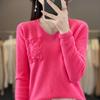Autumn and winter new V-tie hook flower long-sleeved knitted sweater women's top fashion versatile bottoming shirt jacket