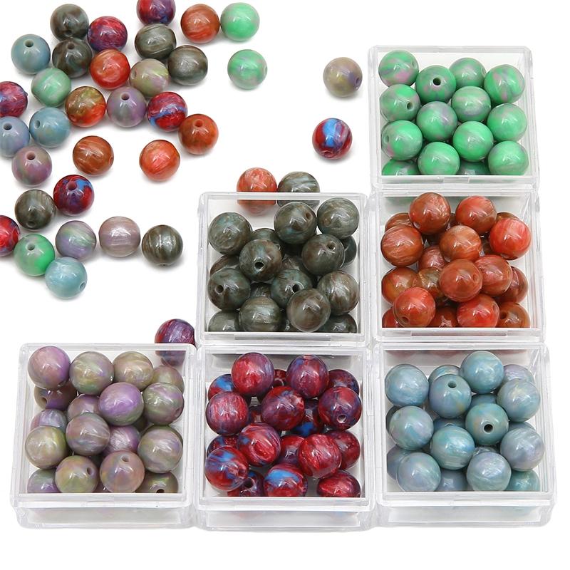 8mm/10mm/12mm Resin Beads Pattern Halo Dyeing Round Loose Spacer Beads for Necklace Bracelet Earring Keychain DIY Jewelry Making Accessories