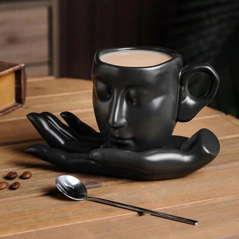Ceramic Cup And Dish Set Creative Abstract Art Cup And Dish, Suitable For Daily Use With Handheld Coffee Cup And Dish