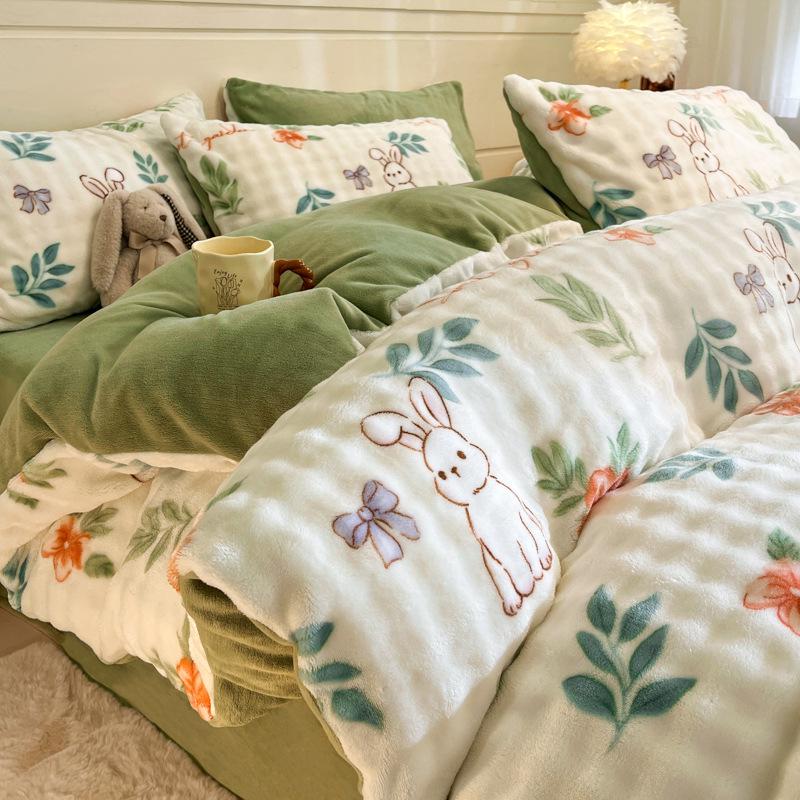 2025 Winter Fleece-Lined Velvet Bed Set: Thick Double-Sided Sheet & Duvet Cover, Dorm/Solo 3-Piece