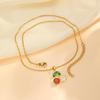 Delicate Red Cherry Pave Zirconia Pendant Necklace for Women, Fruit Summer  Jewelry