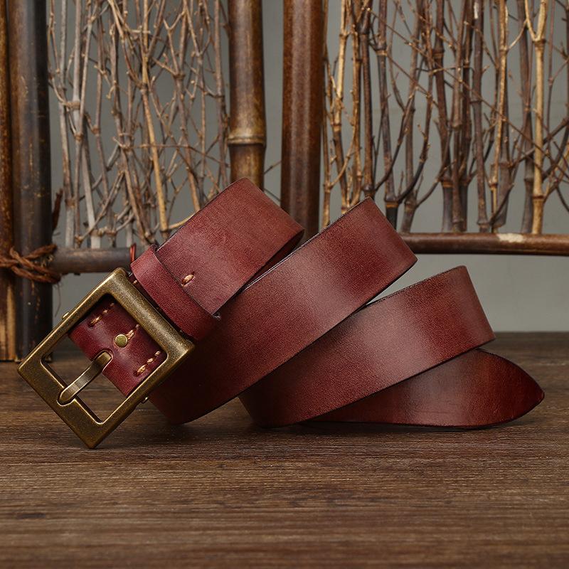 

Чистый ремень ручной работы из конской вожжевой кожи ручной работы, промытый в тяжелой промышленности, старый, индивидуальный, трендовый, первый слой, мужской ремень из кожи в стиле ретро 125cm