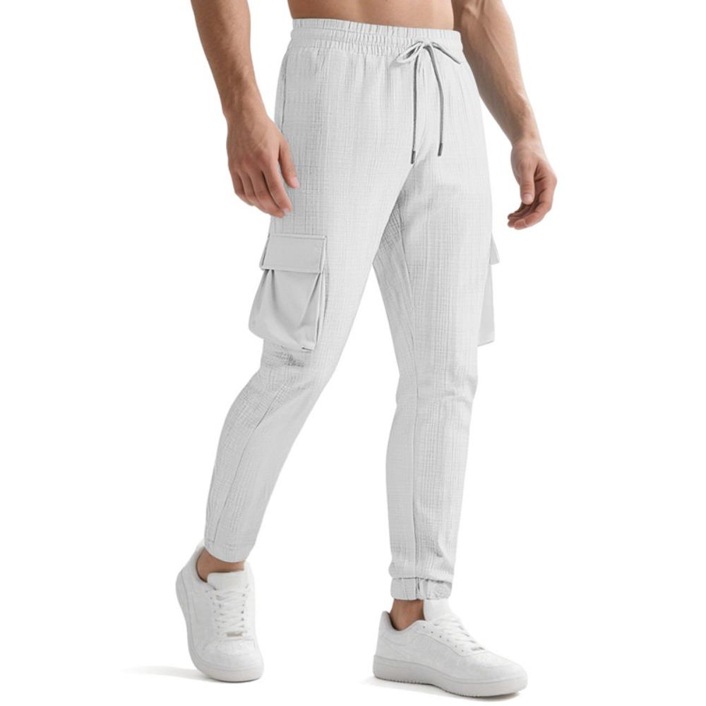 Men's Casual Cargo Pants Multi-Pocket Outdoor Hiking Work Drawstring Pants for Spring Autumn Travel Camping