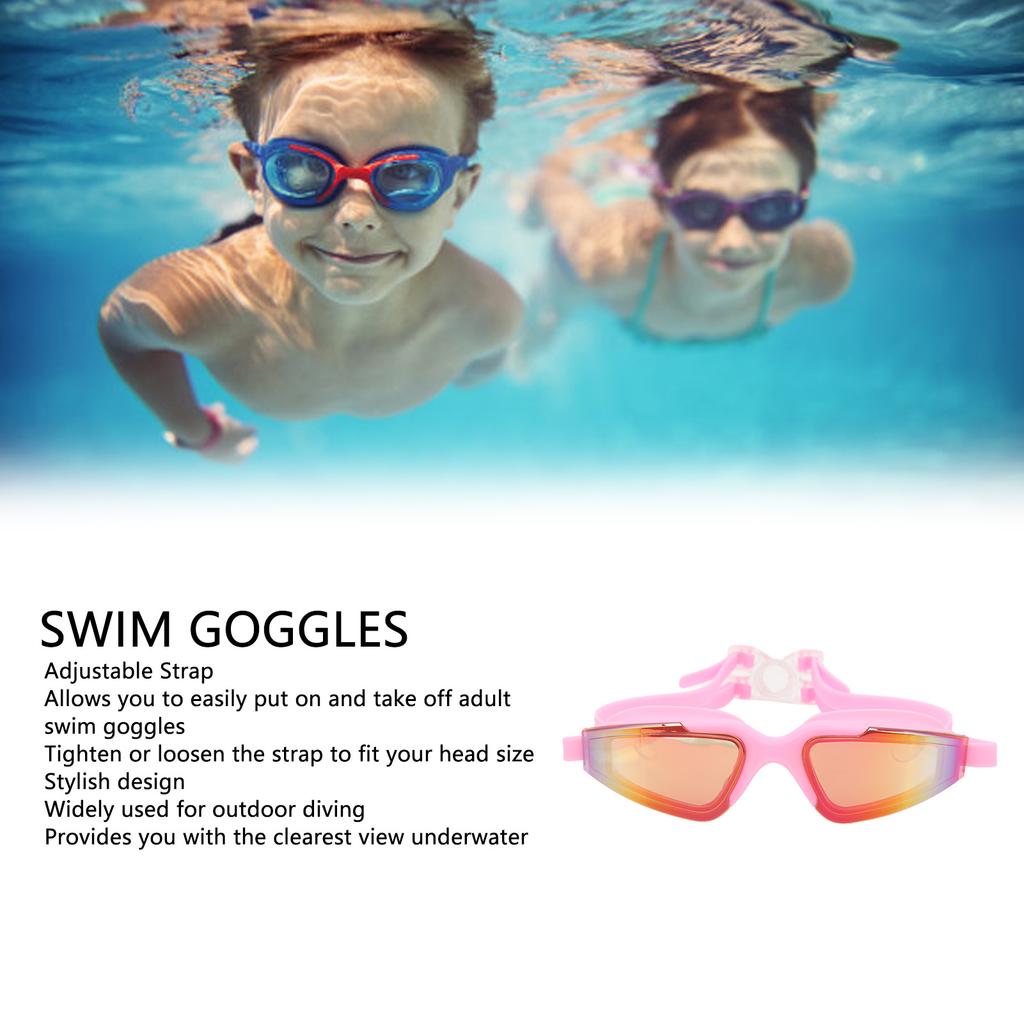 Swimming Goggles Fogproof HD Waterproof Silicone Wide View Swim Glasses for Adults Children Pink