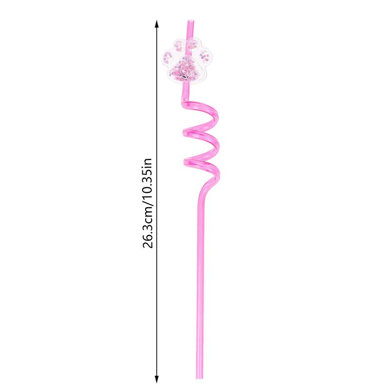6Pcs Dog Paw Straws Birthday Party Supplies Reusable Drinking Straw Party Favors Sequin Quicksand Dog Paw Straws For Kids Party