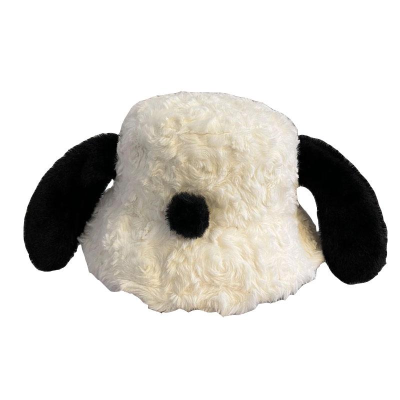 Puppy Ears Bucket Hat Female Autumn and Winter Big Head Circumference Plush Bucket Hat Cute Face Small Warm Hat