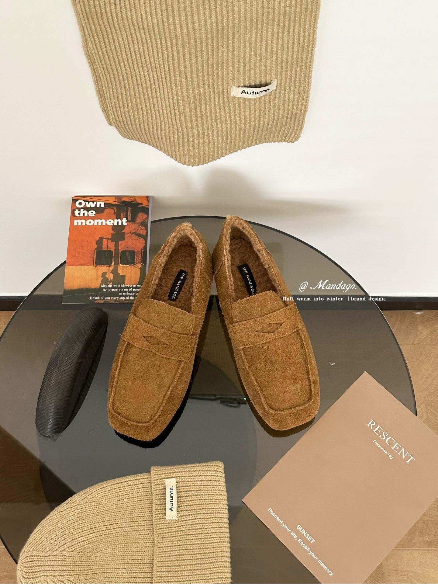 

Осень и зима замшевые лоферы женские на одном ходу ленивые туфли-бини плоские повседневные одинарные туфли, для работы, повседневные 39 верблюд