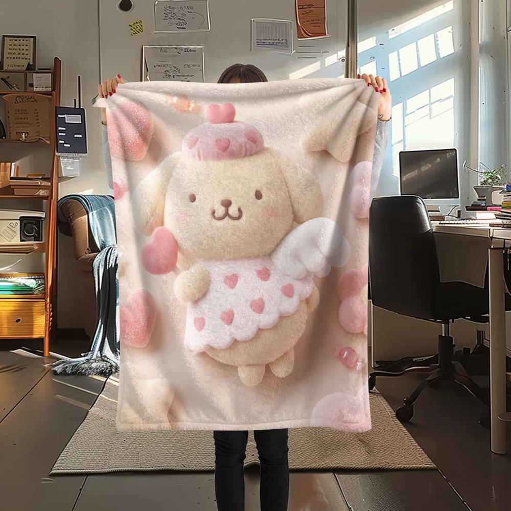 1PC Pompompurin Print Flannel Blanket, High quality All Seasons, Home Decor, Warmth and Comfort, Perfect for Christmas Gifts