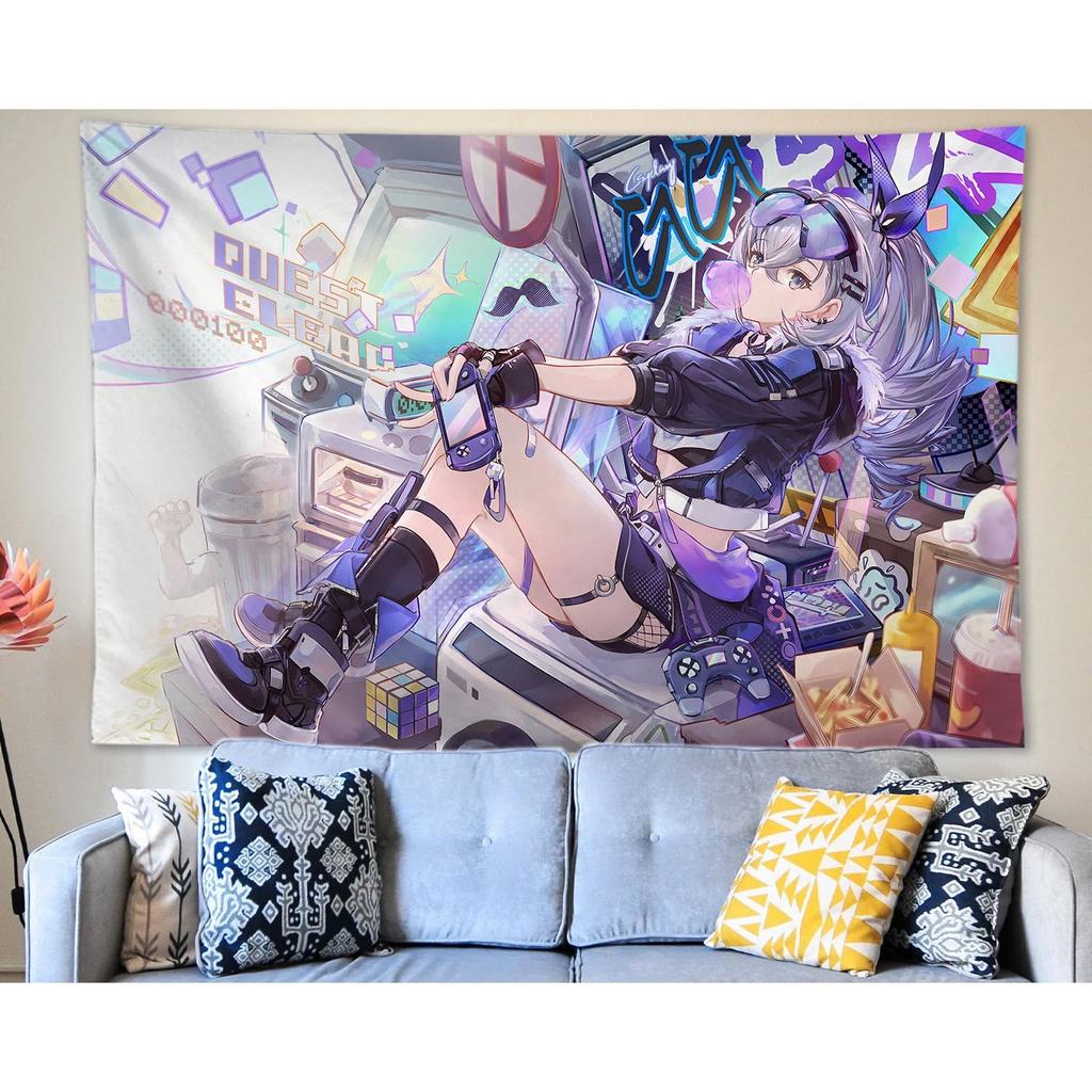 Anime Gobelin Wiszący na Ścianę Honkai Star Rail Srebrny Wilk Gobelin Sztuka Ścienna Dekoracje Domowe Dekoracja Salonu Dekoracja Sypialni Akademik Prezent