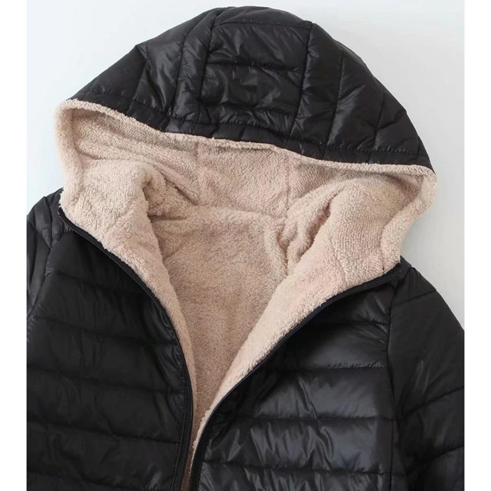 Hooded Fit Women Jackets Autumn Winter Mid-length Office Cotton Coats Warm Lamb Fleece Parkas