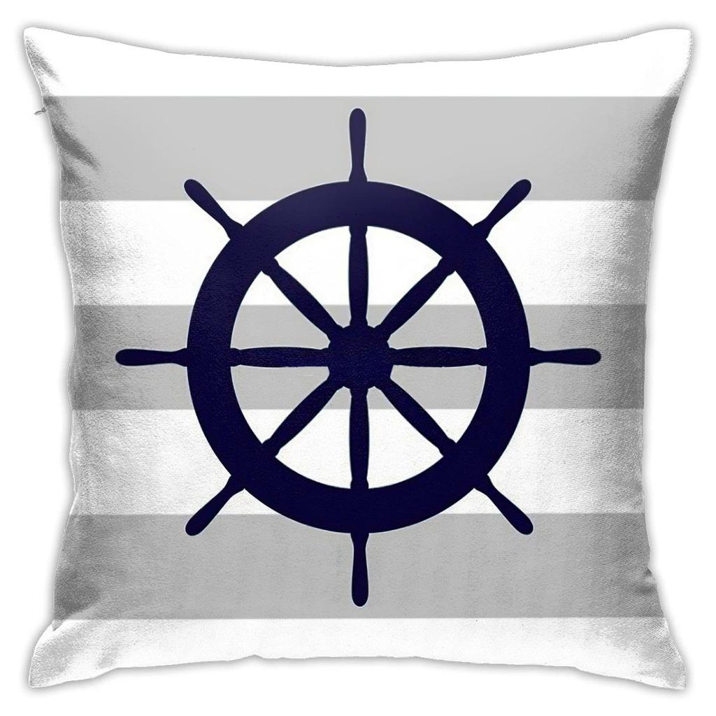 Nautical Compass Pillowcase Striped Cushion Cover Navy Blue Wind Rose Decor Coastal Throw Pillow for Living Room Bedroom