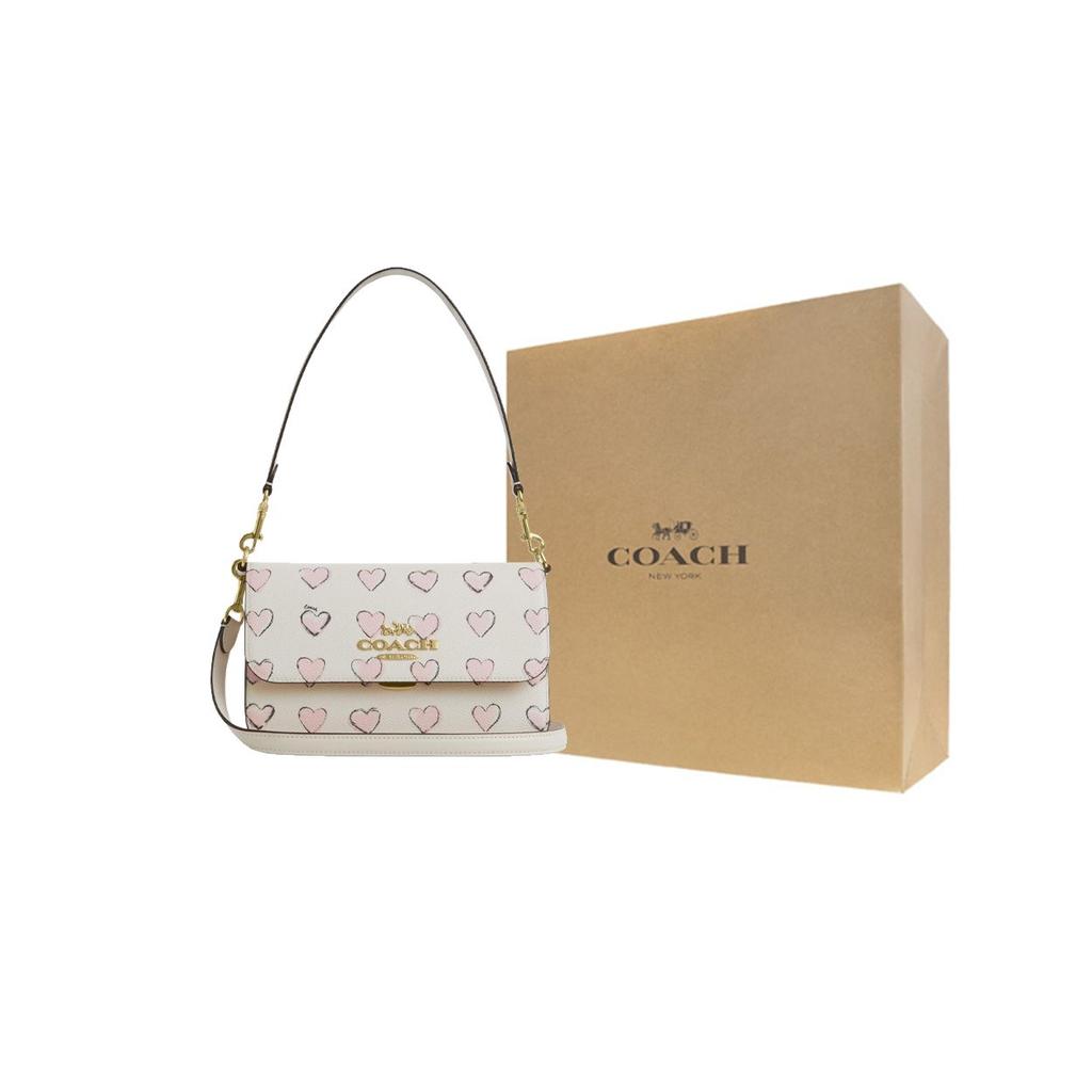 Coach Brynn 23 Heart Print Metal Logo Leather Shoulder Bag Women Shoulder Bag Chalk-White CBS76-IMCAH
