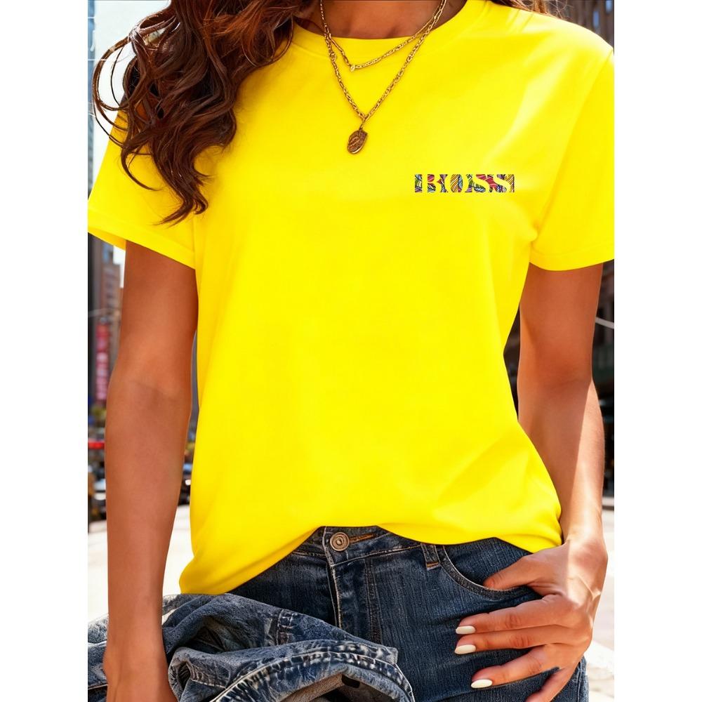 

Women s Fashion Letter-print T-shirt for Summer Wear Casual Travel Fashion Women s T-shirt with Pattern Casual Round-neck Shirt S