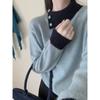 Contrasting color lapel sweater women's winter loose and gentle wind design sense unique knitted backing inner top thick