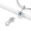 MAGIC CHARM Blue Shining Snow Flower Pendant Christmas S925 Silver Girl Pan Family Bracelet DIY Pendant