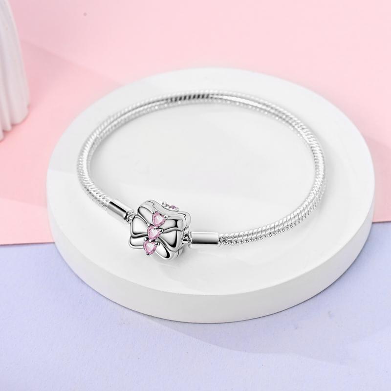 Pink Heart Bracelets Copper Metal Color Bow Zircon Lucky Snake Chain Bracelets Designed For Do It Yourself Charm Bead Components Bead Components