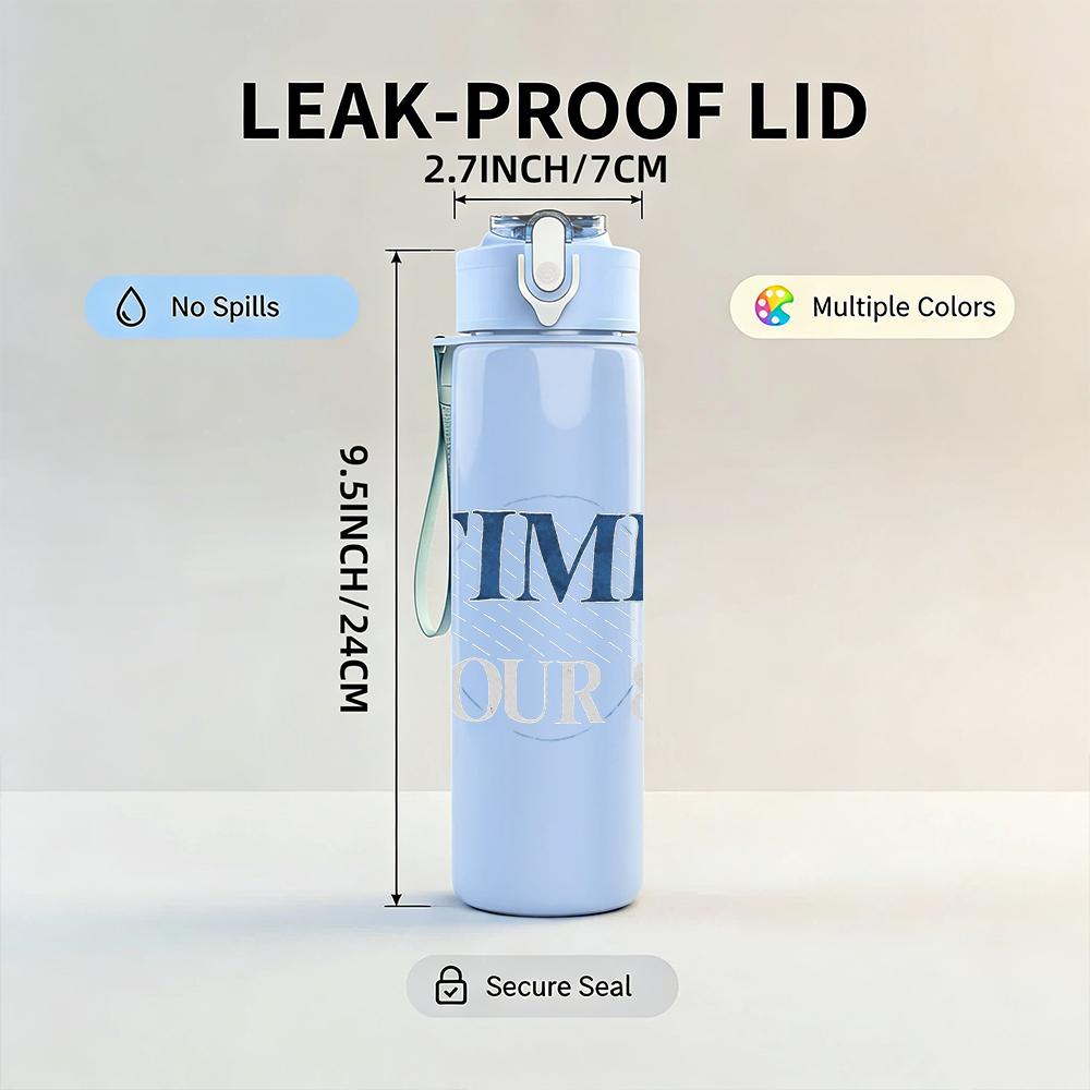 1PC Time tour 81 rectangular text print 750ml colorful plastic sports water bottle leakproof pop up lid with straw for outdoor work home use