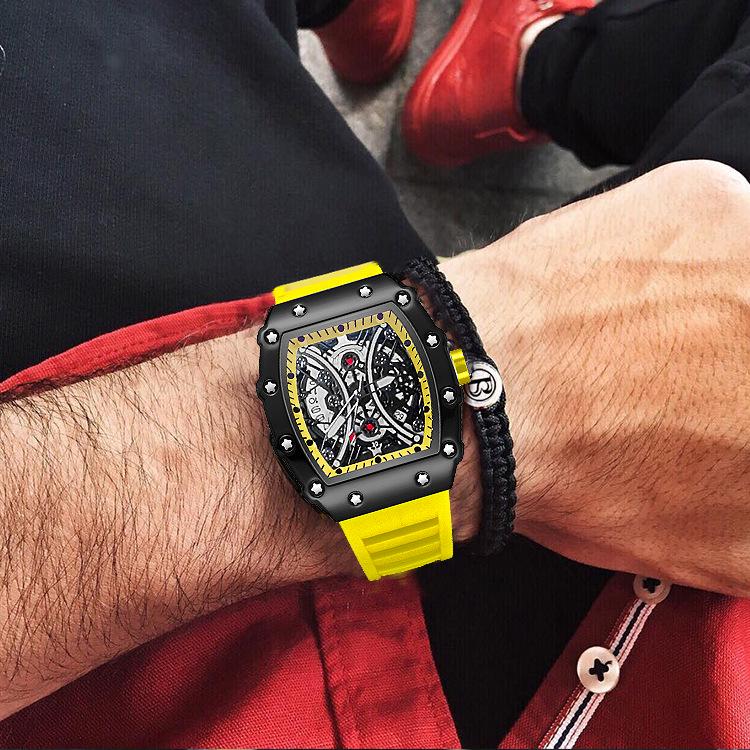 ZIDO Men's Luminous Waterproof Tonneau Quartz Skeleton Watch 1704