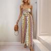 Sexy Vacation-style Jumpsuit, Sleeveless Lace-up Strapless, Retro Geometric Print Wide-leg Jumpsuit