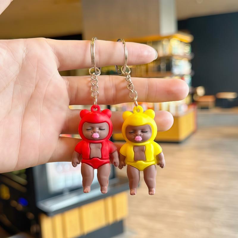 4Pcs Model Cute Kawaii Baby Doll Keychain Weird But Funky Handmade Black Baby Doll Keychain Funny Pendant Bag Charm
