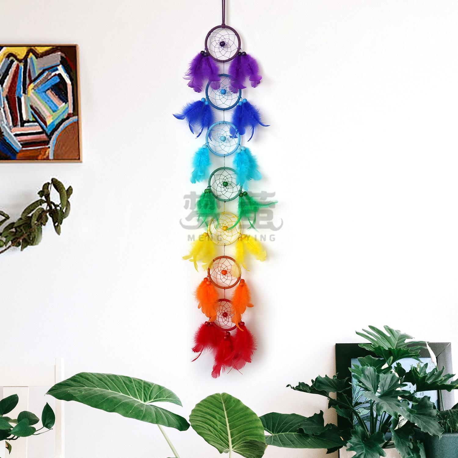 

7-Ring Dreamcatcher Bohemian Home Decor Hanging Ornament with Feather Wind Chime