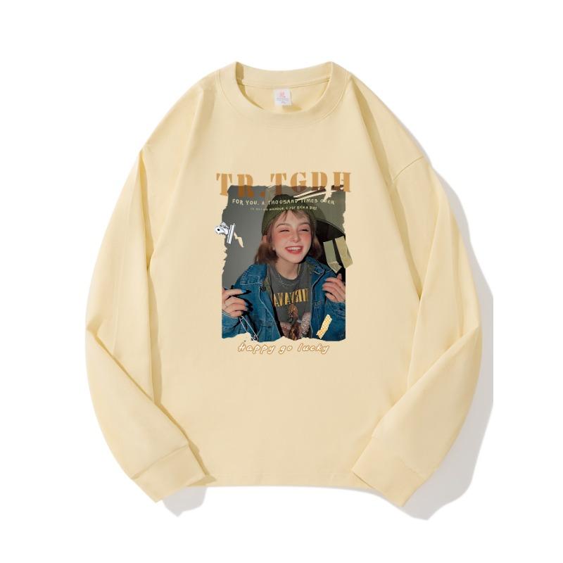 

Осенняя одежда Smiling Girl с длинными рукавами из чистого хлопка, новый мужской и женский топ, весенний внутренний слой, базовая рубашка, футболка с круглым вырезом и длинными рукавами XXL бежевый