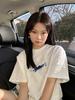 Pure Cotton Summer American Retro Front Shoulder Short-sleeved T-shirt Women's New Design Sense Niche Cartoon Half-sleeved T-shirt
