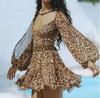 2026 Spring Women's Hollow Lantern Sleeve V-Neck Off-the-Shoulder Mini Dress