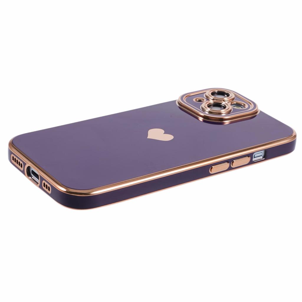 For iPhone 15 Slim TPU Case 6D Electroplating Love Heart Anti-Drop Phone Cover