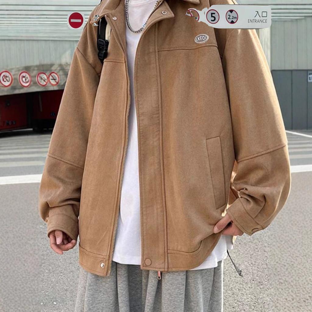 Spring and autumn deerskin velvet jacket men's solid color versatile trendy brand casual ruffian handsome trendy youth locomotive sports jacket