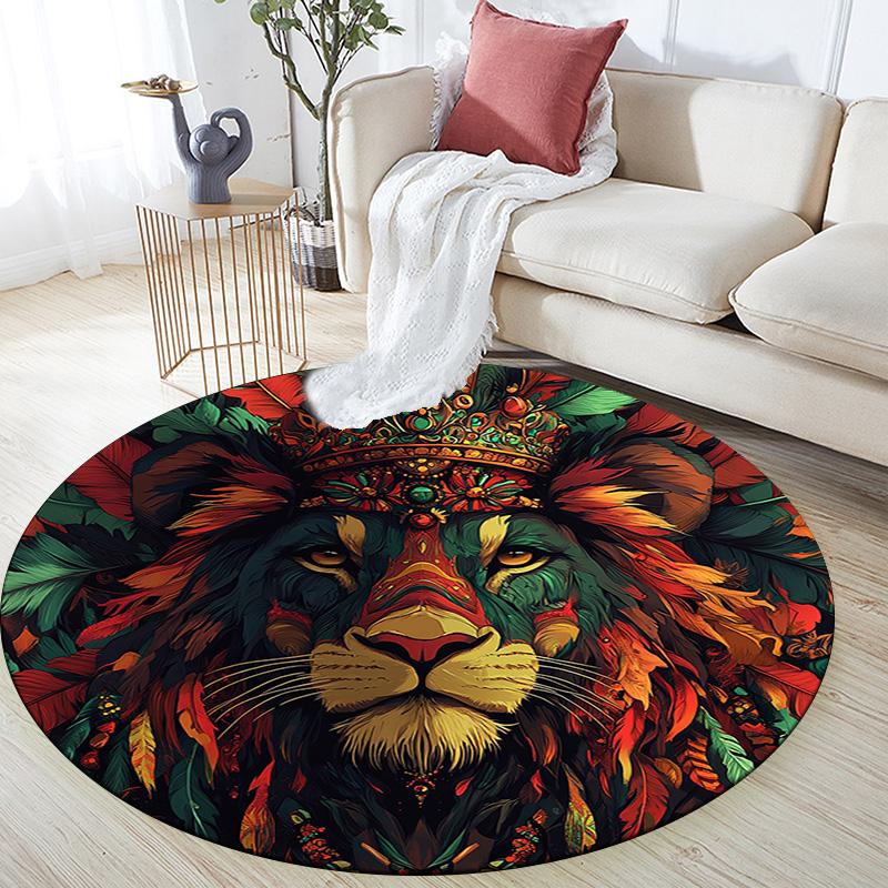 Royal Lion Round Area Rug,Carpet Rug for Living Room Bedroom Sofa Playroom Decor,Non-slip Floor Mat