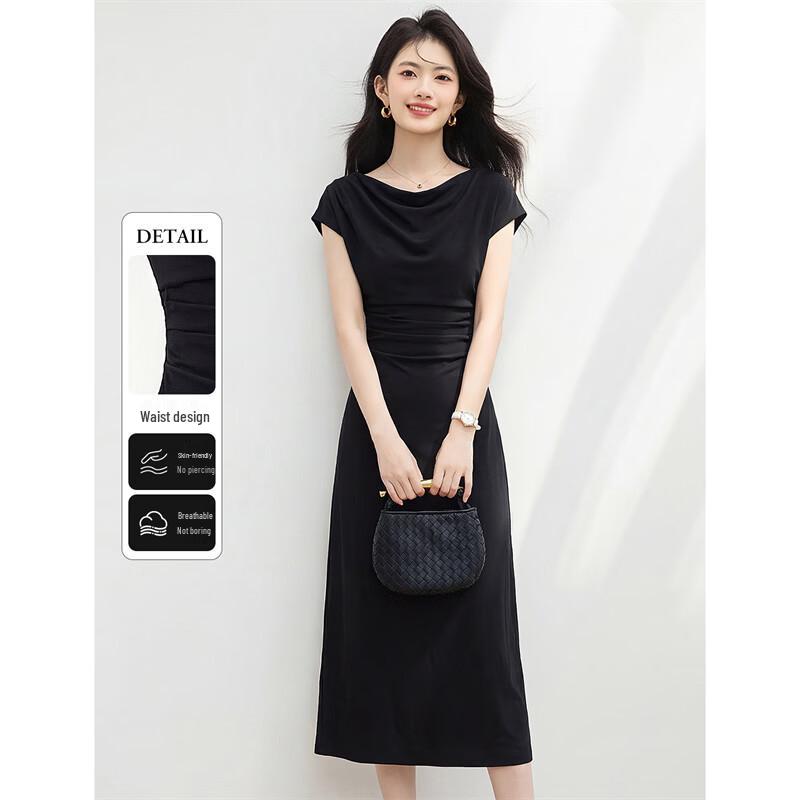 Women s French Style Cowl Neck A-Line Midi Dress XL