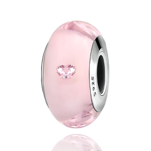 Murano Glass Bead for Women Silver Color Charms Original Designer Round Bead Lucky Pendant Charm Fine Beads for Jewelry Making