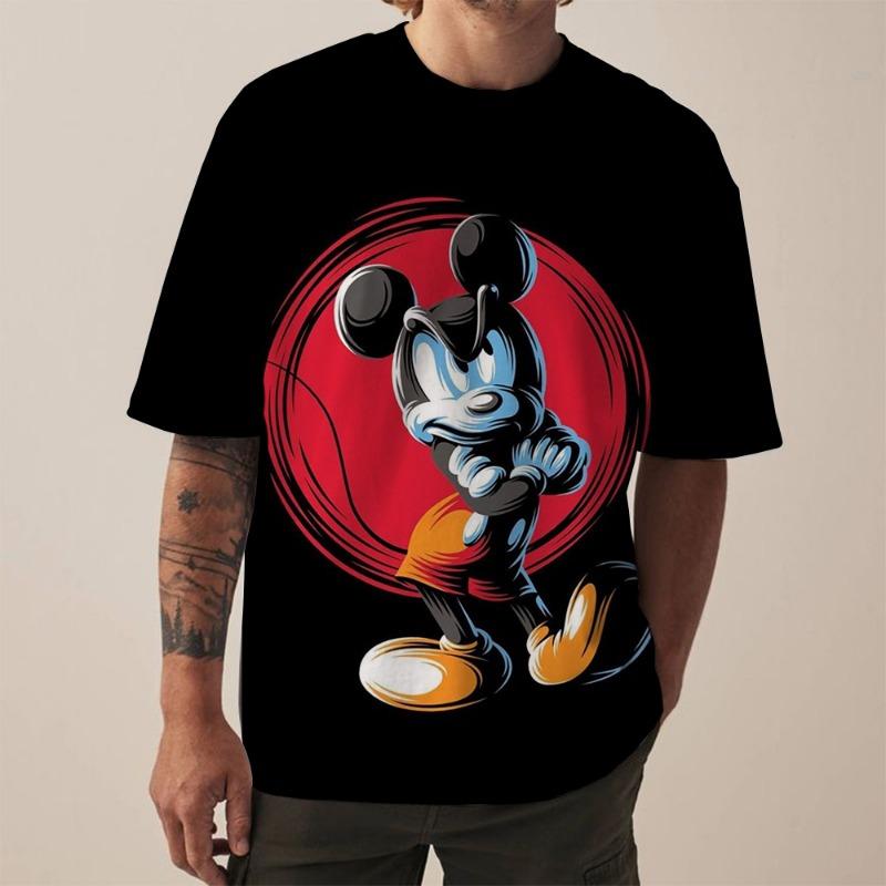 Disney New Men's T-Shirt Fashion Mickey Mouse print T-Shirts for Men Summer Casual Round Neck Tops Short Sleeve Oversized Funny