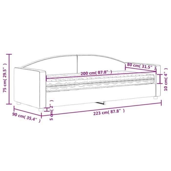 VidaXL Daybed with Mattress Dark Grey 80x200 Cm Fabric 3197166