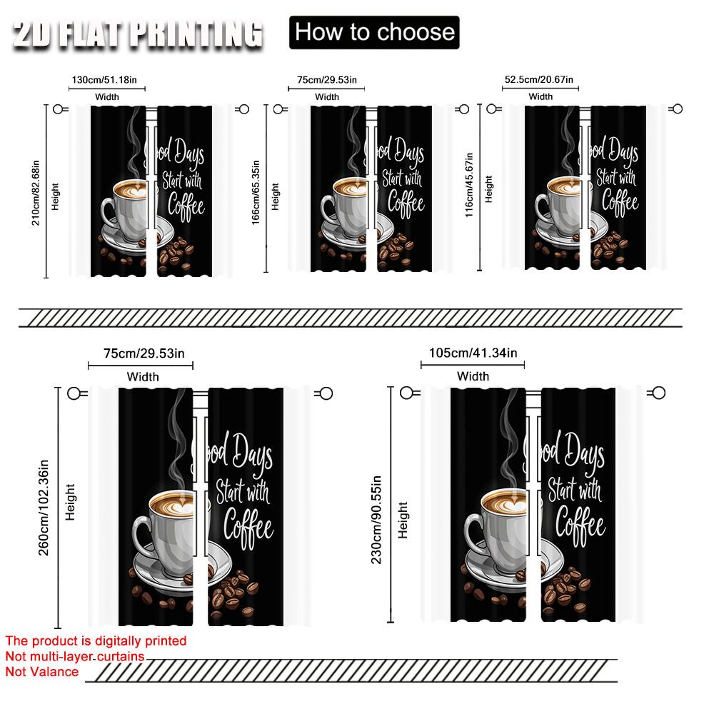 Flat Printing Window Curtains Good Days Coffee Starts Polyester Without Electricity Family Party Curtain Set Of 2 Made Washable