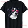 Border Collie Dog Sunglasses T Shirt Vintage Streetwear Stretched Breathable Casual Top For Everyday Wear Graphic