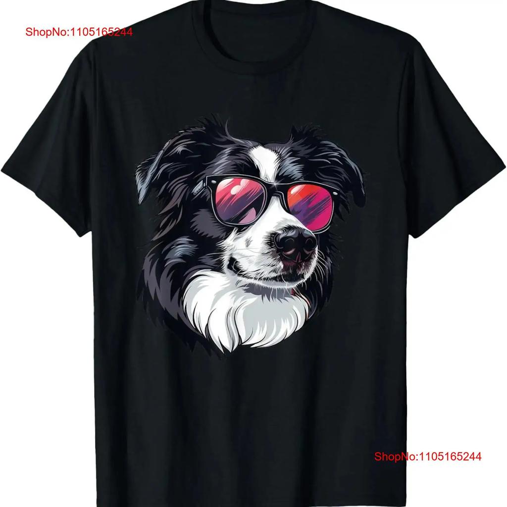 Border Collie Dog Sunglasses T Shirt Vintage Streetwear Stretched Breathable Casual Top For Everyday Wear Graphic