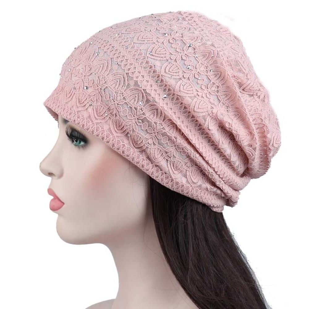 Ethnic Style Warm Bonnet Caps Rhinestones Hijab Turban Cap Casual Lace Beanie Hats  Autumn Spring