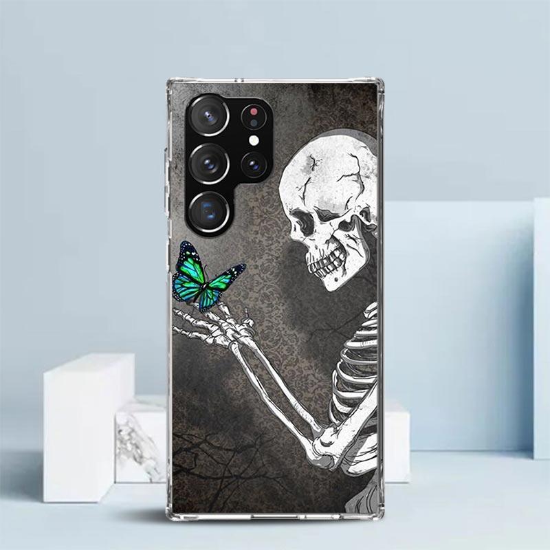 Retro Skull Butterfly Phone Case For Samsung Galaxy S24 S25 Edge S26 Ultra S22 S23 Plus S21 + S20 FE Soft TPU Back Cover Galaxy