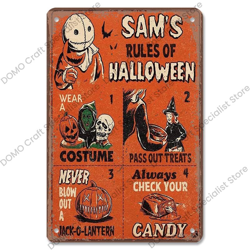 Happy Halloween Retro Poster Metal Plate Jack-O-Lantern Black Cat Witch Metal Tin Signs Vintage Halloween Party Living Room Home