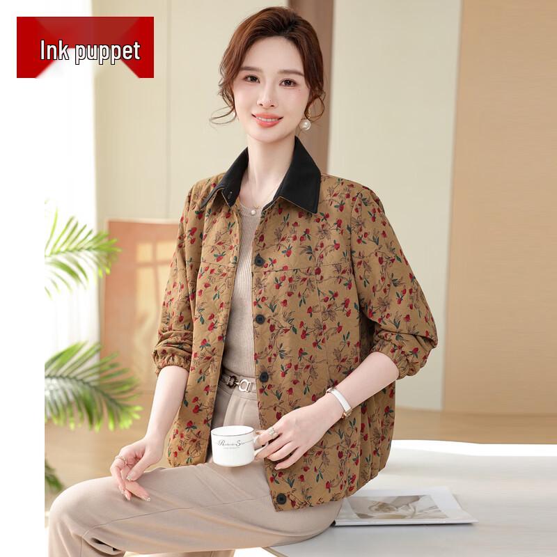 Women s Elegant Floral Print Spring Shirt Jacket 4XL