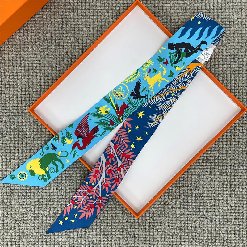 POBING Cashew Print 18m/m Twill Silk Scarves Women Luxury Brand Scarf Bag Ribbons Tie Head Scarf Small Long Skinny Scarf 86*5CM