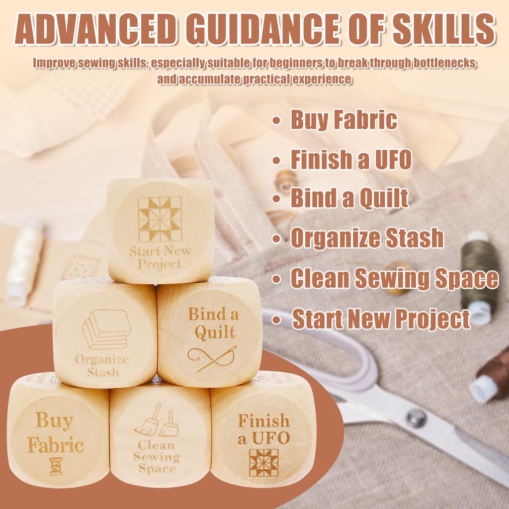 6Pcs Fun Quilters Dice Handmade Wood Quilting Decision Dice with 6 Engraved Sewing Tasks for Sewing Lover and Craft Enthusiast